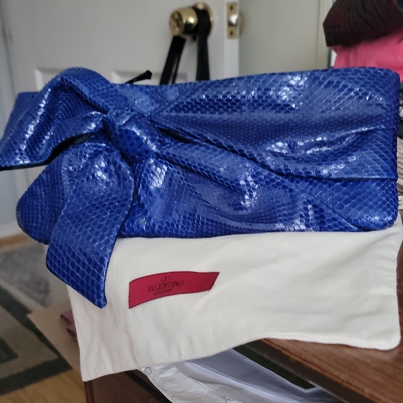 Valentino Handbags - Valentino Blue Snakeskin Clutch